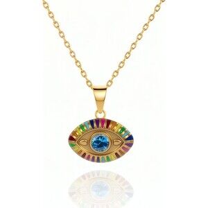 18K Gold Plated Boho Evil Eye Enamel Cubic Zirconia Pendant Necklace for Women